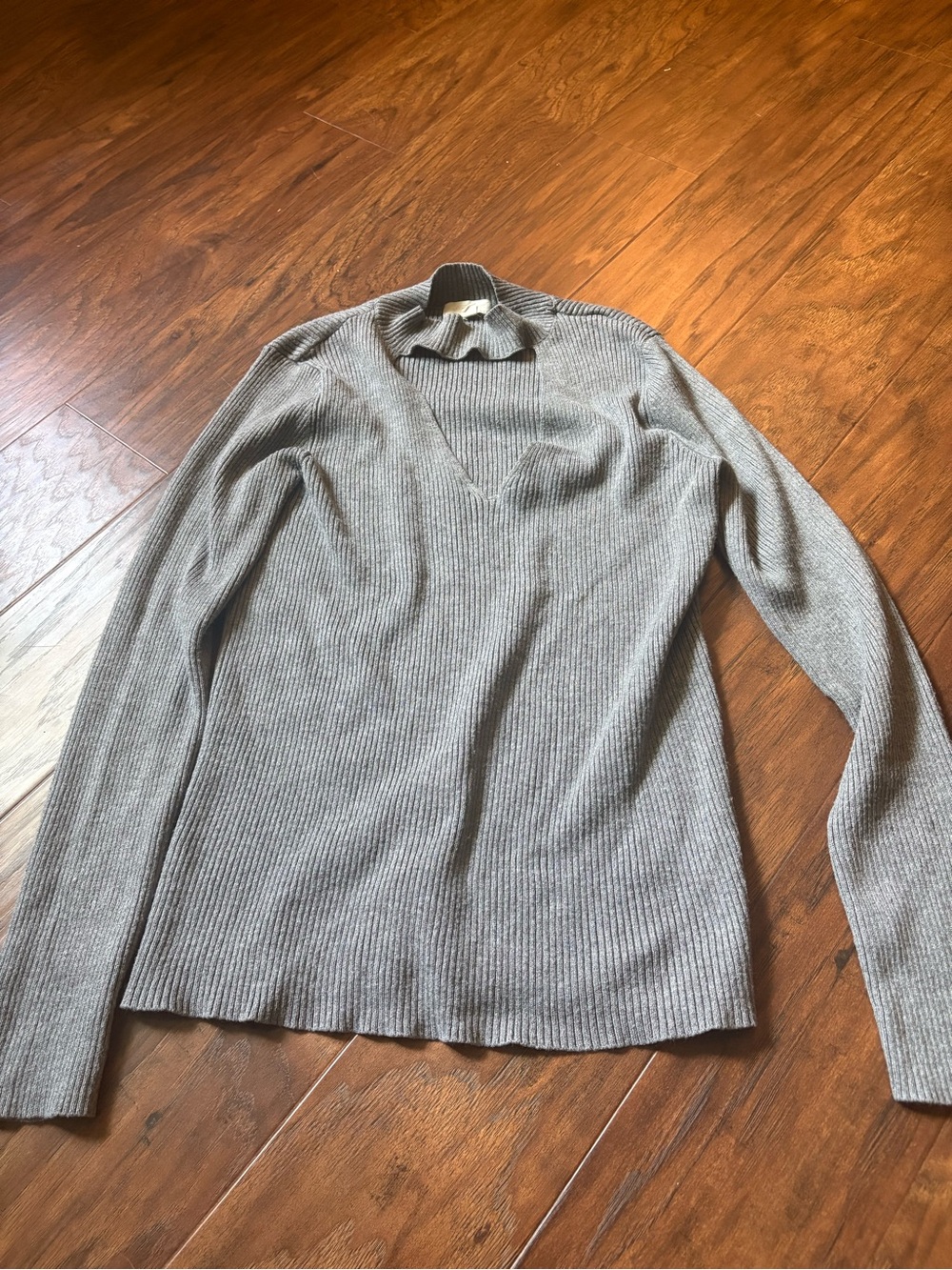 Ambiance Light Gray Ribbed V-Neck Sweater